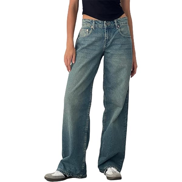 Ynocfri Women Baggy Jeans Boyfriend Low Rise Straight Wide